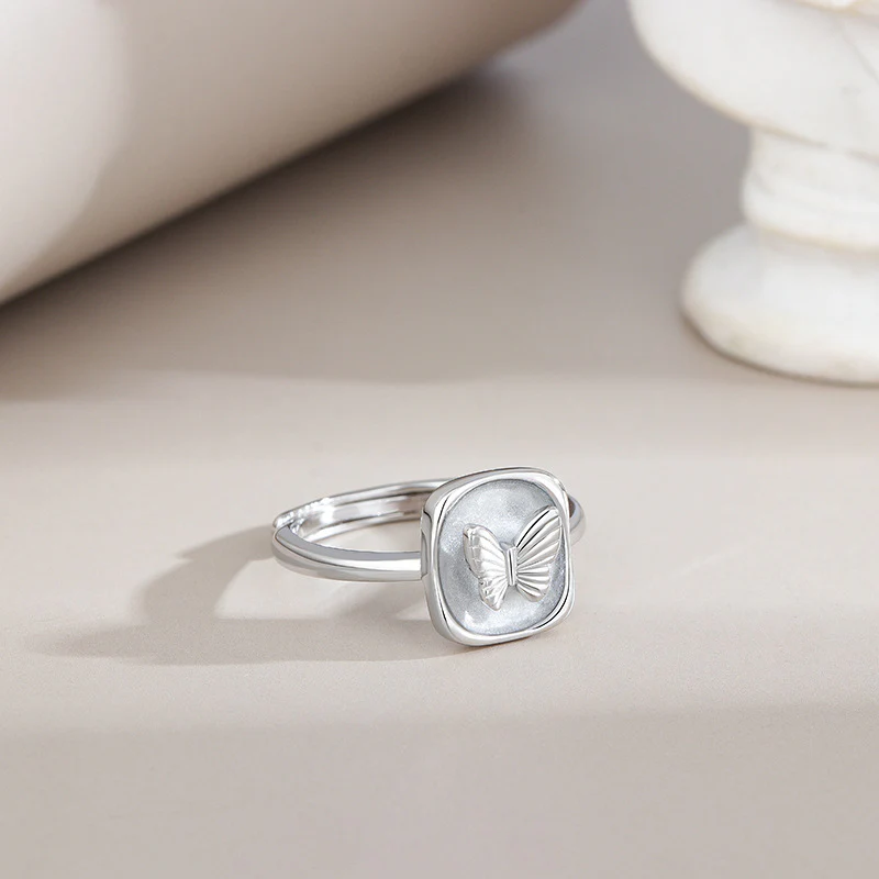 “Butterveil Dream” S925 Sterling Silver Butterfly Relief Jewelry Set (Necklace & Adjustable Ring) - Image 7
