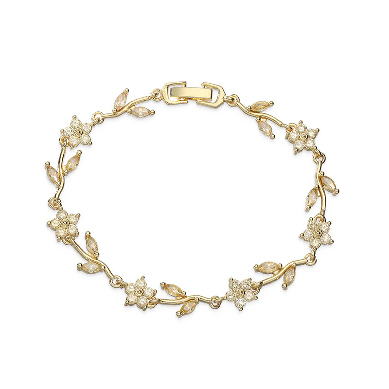 “Camellia Vine” Gold-Tone Brass Multicolor Zircon Flower Bracelet - Image 10