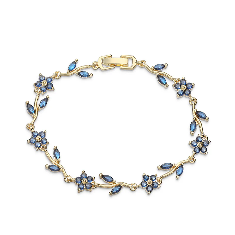 “Camellia Vine” Gold-Tone Brass Multicolor Zircon Flower Bracelet - Image 12