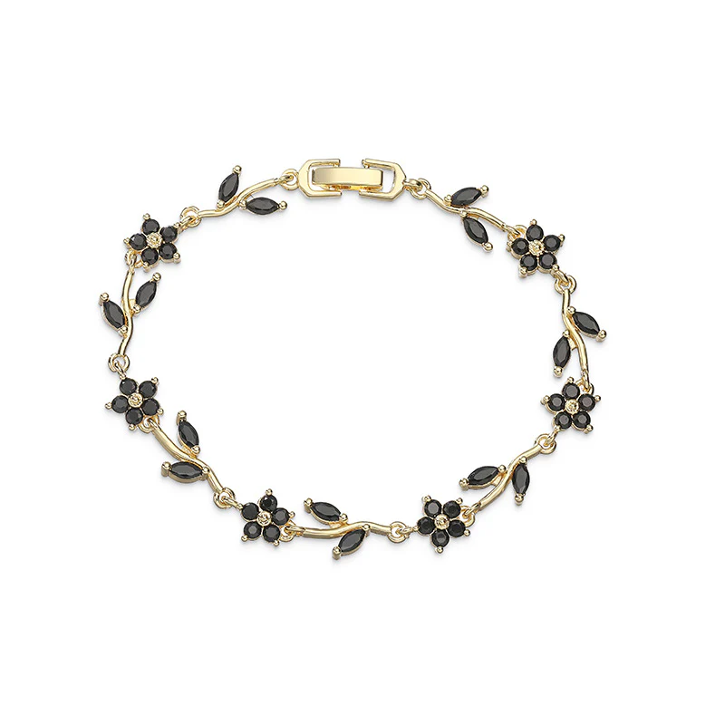 “Camellia Vine” Gold-Tone Brass Multicolor Zircon Flower Bracelet - Image 13