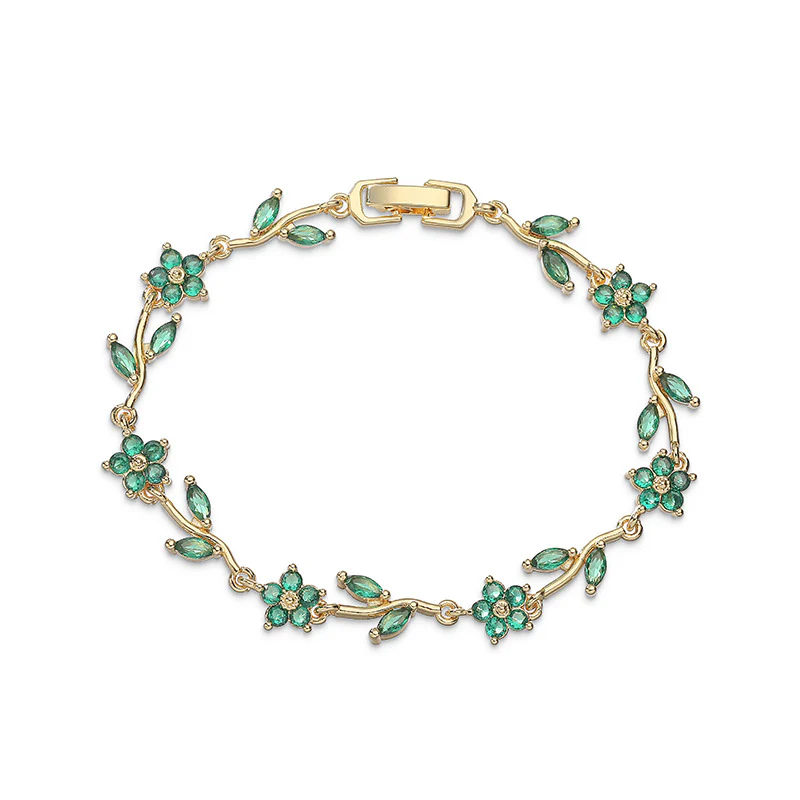 “Camellia Vine” Gold-Tone Brass Multicolor Zircon Flower Bracelet - Image 8