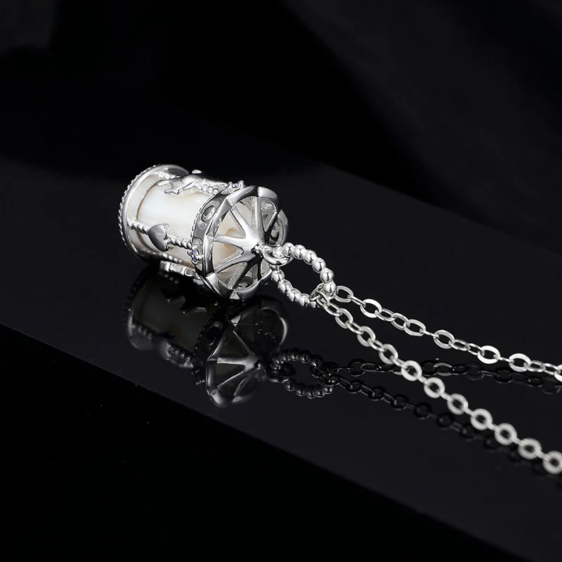 "Carousel Charm" 925 Sterling Silver Necklace – Rotating Horse, White Gold Plated - Image 3
