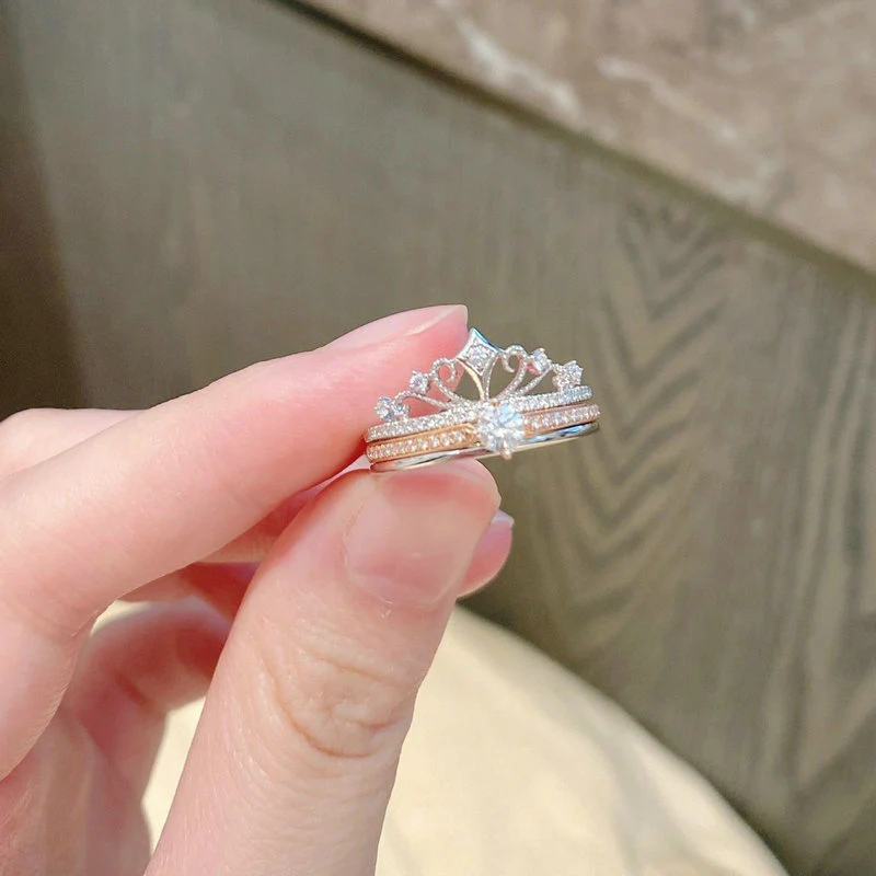 Castle Empress 925 Sterling Silver Moissanite Ring Set – Crown Design - Image 4