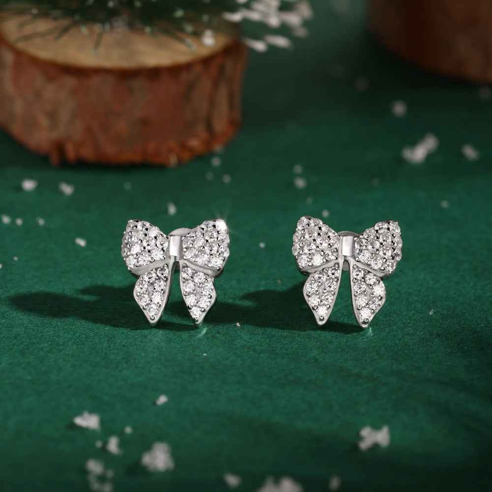“Celeste Bow” S925 Sterling Silver Pavé Bow Stud Earrings - Image 3