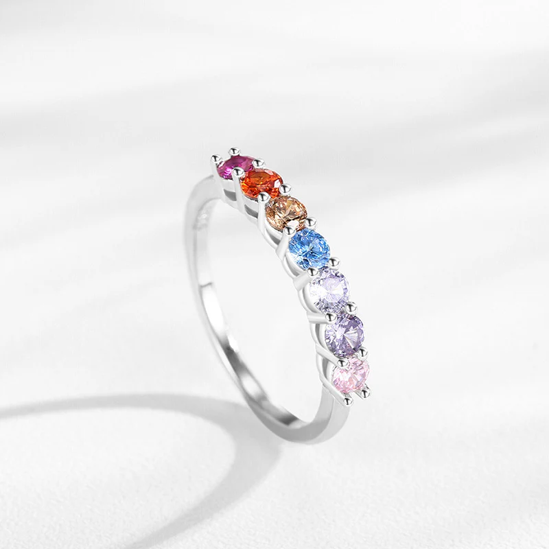 “Celeste Row” 925 Sterling Silver Round Multi-Stone Band Ring - Image 4