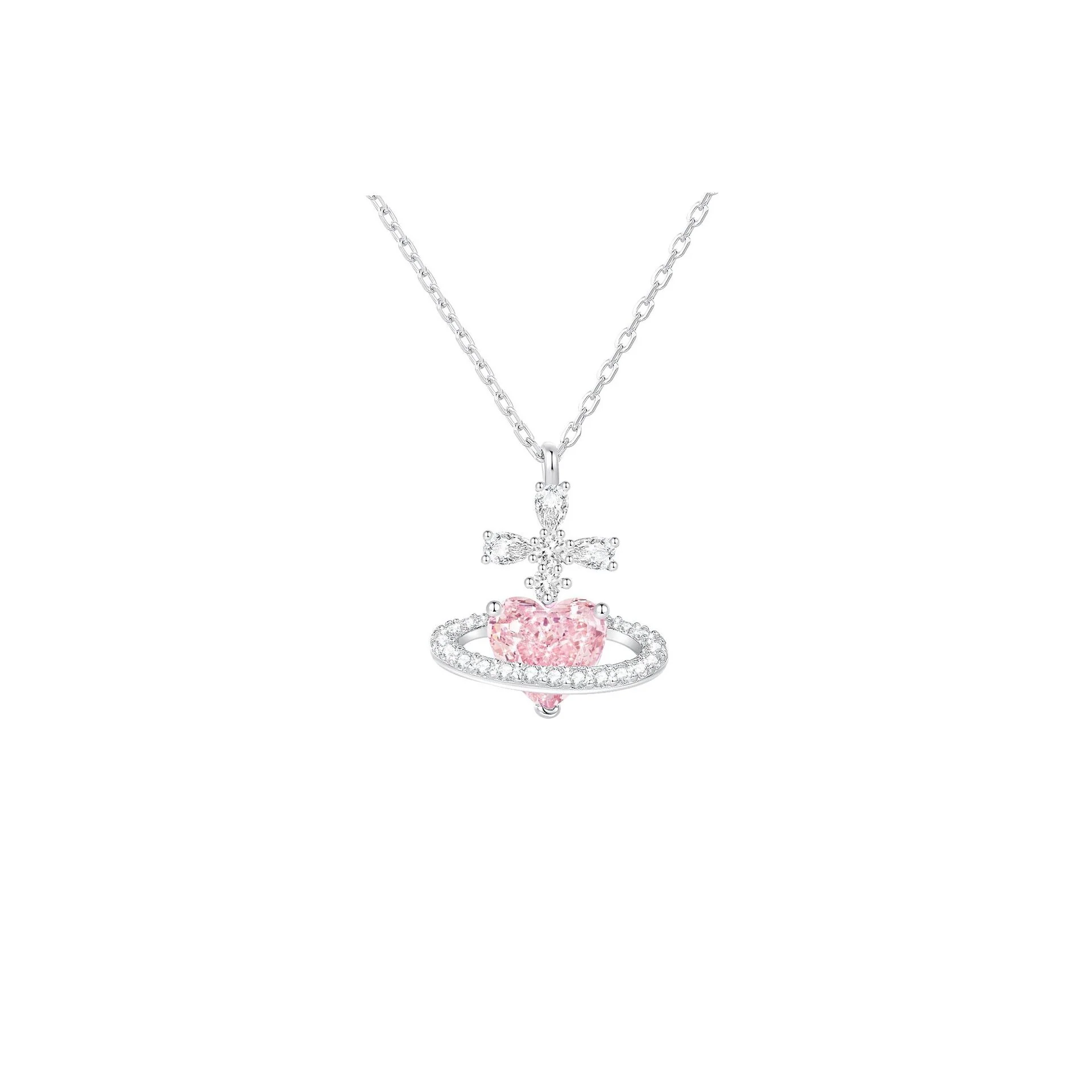 “Celestia Orbit” 925 Sterling Silver Saturn Heart Necklace - Image 6