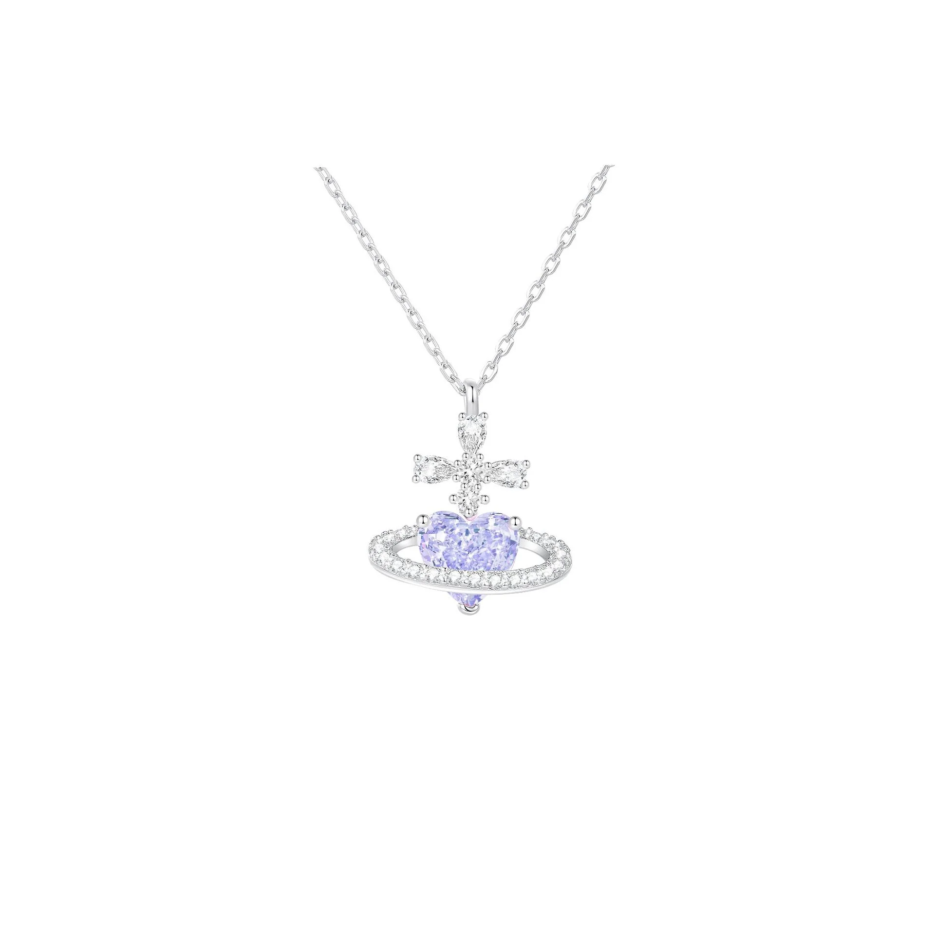 “Celestia Orbit” 925 Sterling Silver Saturn Heart Necklace - Image 8