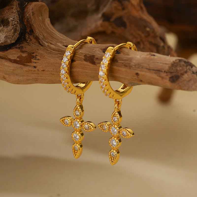 “Celestial Cross” S925 Sterling Silver Full Pavé Dangle Earrings - Image 4