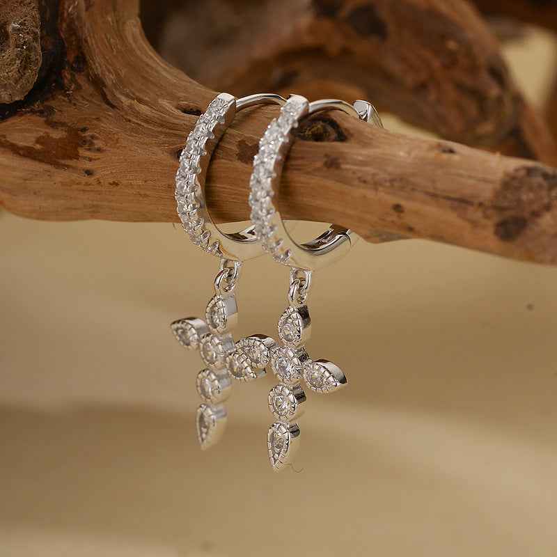 “Celestial Cross” S925 Sterling Silver Full Pavé Dangle Earrings - Image 5