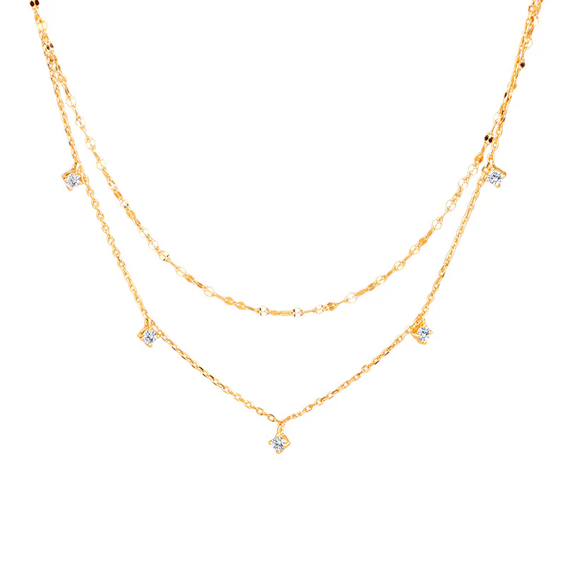 “Celestial Drape” S925 Sterling Silver Layered Stardust Necklace