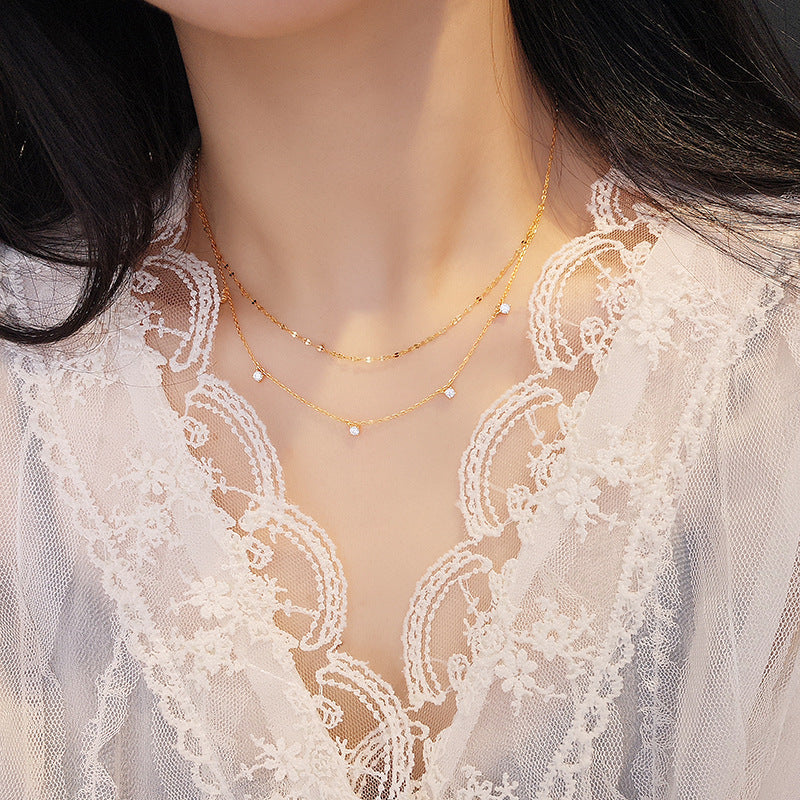 “Celestial Drape” S925 Sterling Silver Layered Stardust Necklace - Image 2