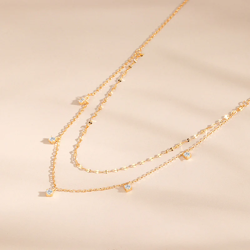 “Celestial Drape” S925 Sterling Silver Layered Stardust Necklace - Image 3