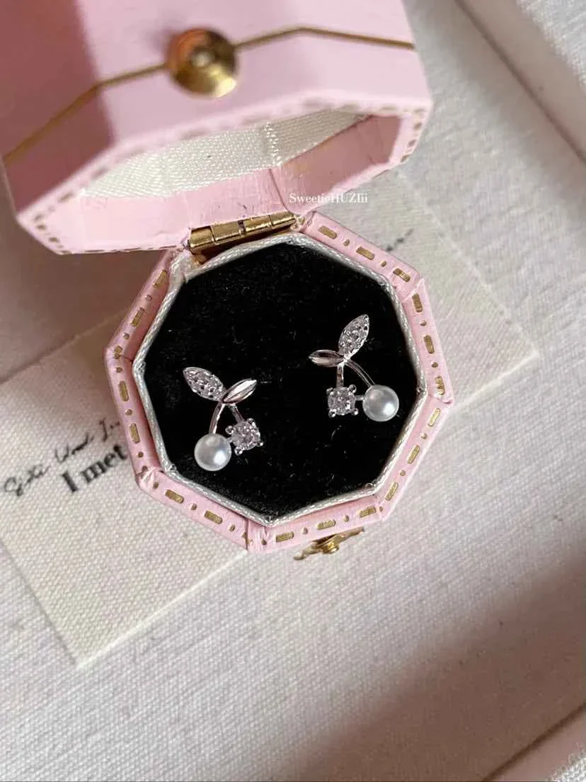 "Cherry Pearl Delight" 925 Sterling Silver Cherry and Pearl Stud Earrings - Sweet, Elegant, and Delicate - Image 4