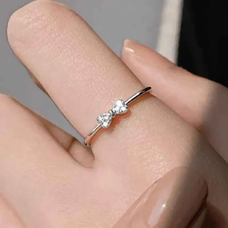 "Chic Bow" 925 Sterling Silver Diamond Accent Ring - Minimalist and Unique - Image 3