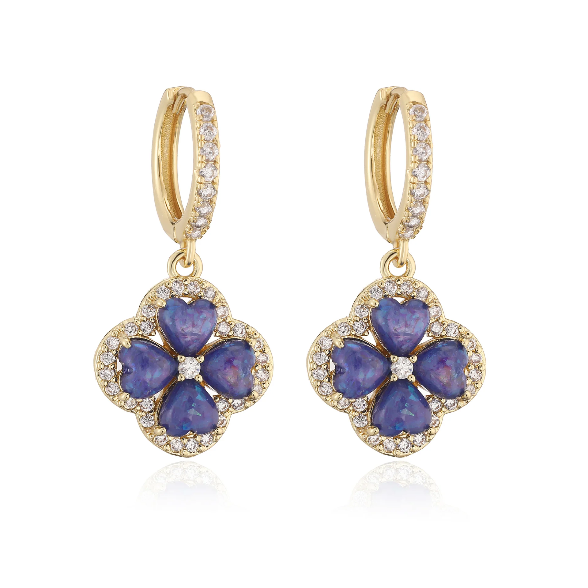 “Clover Bloom” Gold-Tone Brass Colorful Zircon Clover Jewelry Set - Image 13