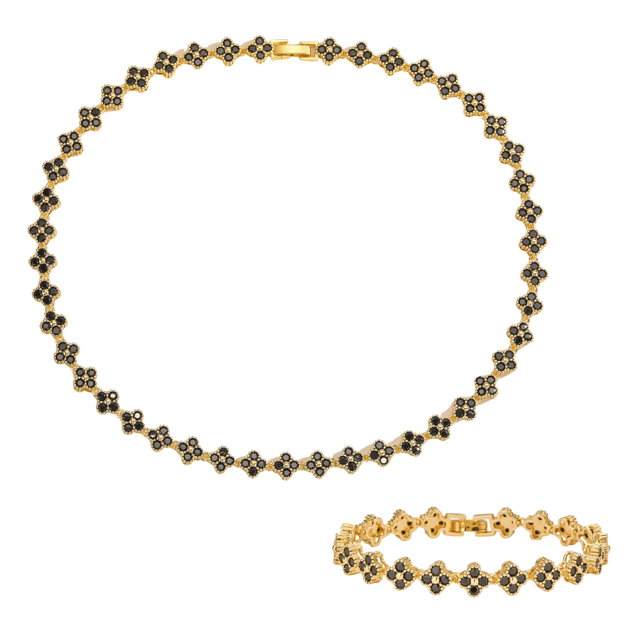 Clover Royale Brass 18K Gold-Plated 3A Zircon Floral Necklace & Bracelet Set - Image 6