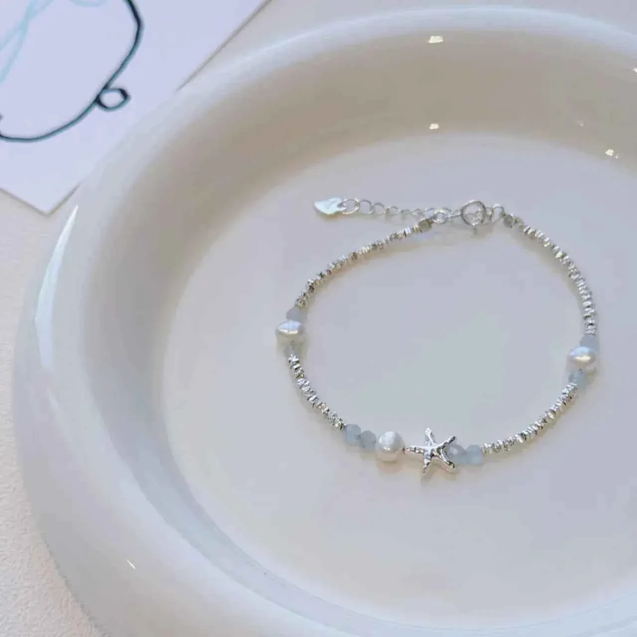 "Coastal Diary" 925 Sterling Silver Starfish and Natural Pearl Bracelet - Elegant and Youthful - Image 3