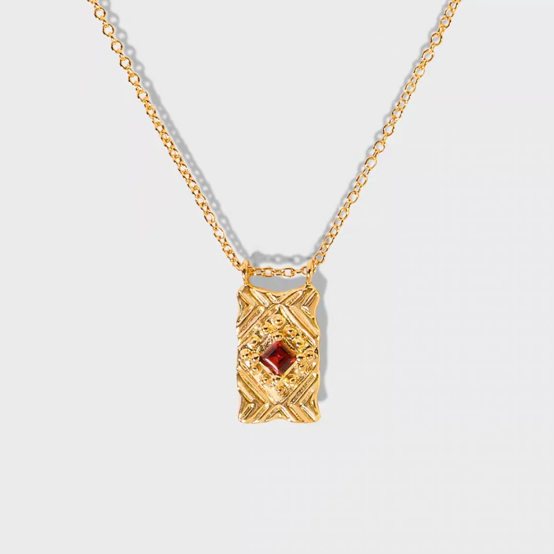 Crimson Frame 18K Gold-Plated Brass Ruby Pendant Necklace