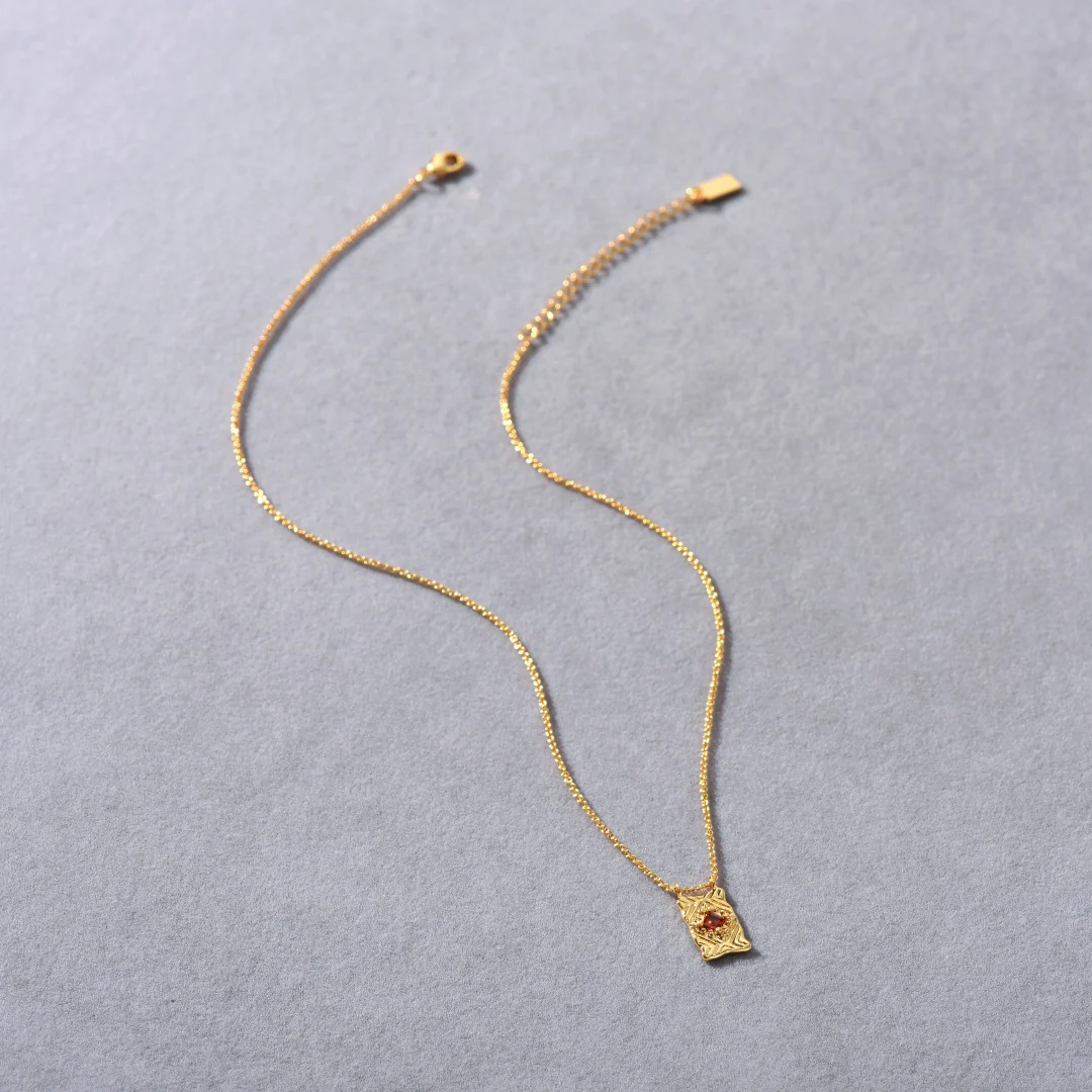 Crimson Frame 18K Gold-Plated Brass Ruby Pendant Necklace - Image 3