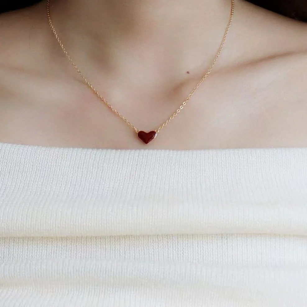 Crimson Frost Double-Sided Heart Pendant Necklace - Image 2