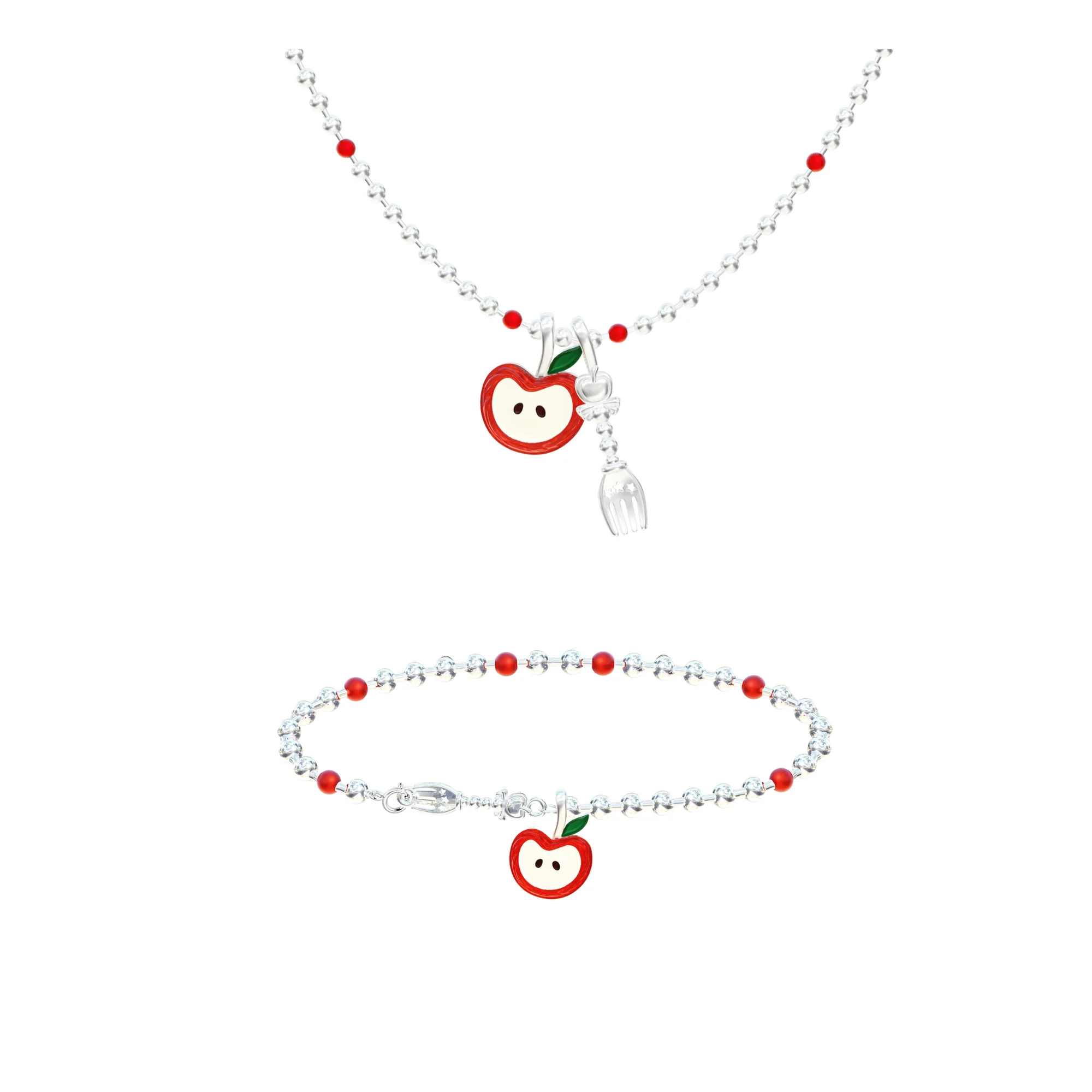 “Crimson Orchard” S925 Sterling Silver Red Apple Charm Necklace
