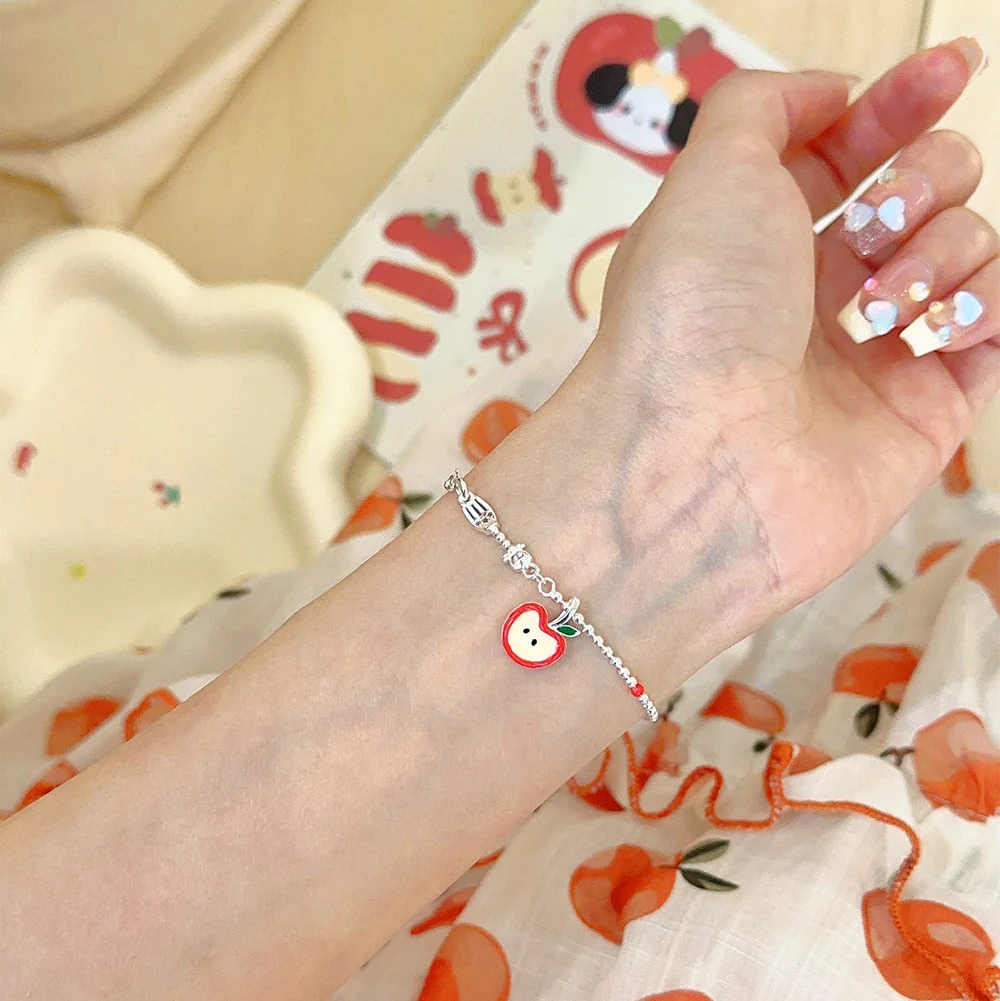 “Crimson Orchard” S925 Sterling Silver Red Apple Charm Necklace - Image 3