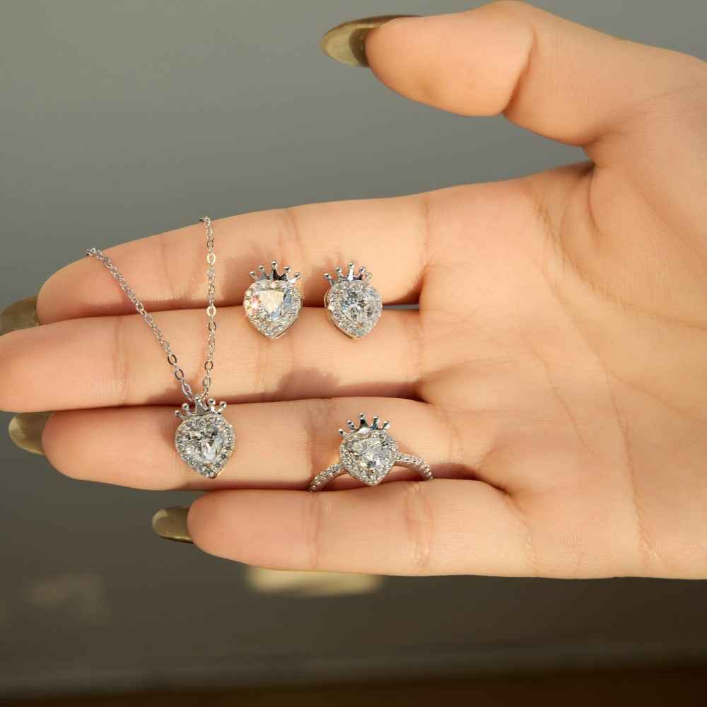Crowned Heart Royale 925 Sterling Silver Crown Heart Jewelry Set - Image 4