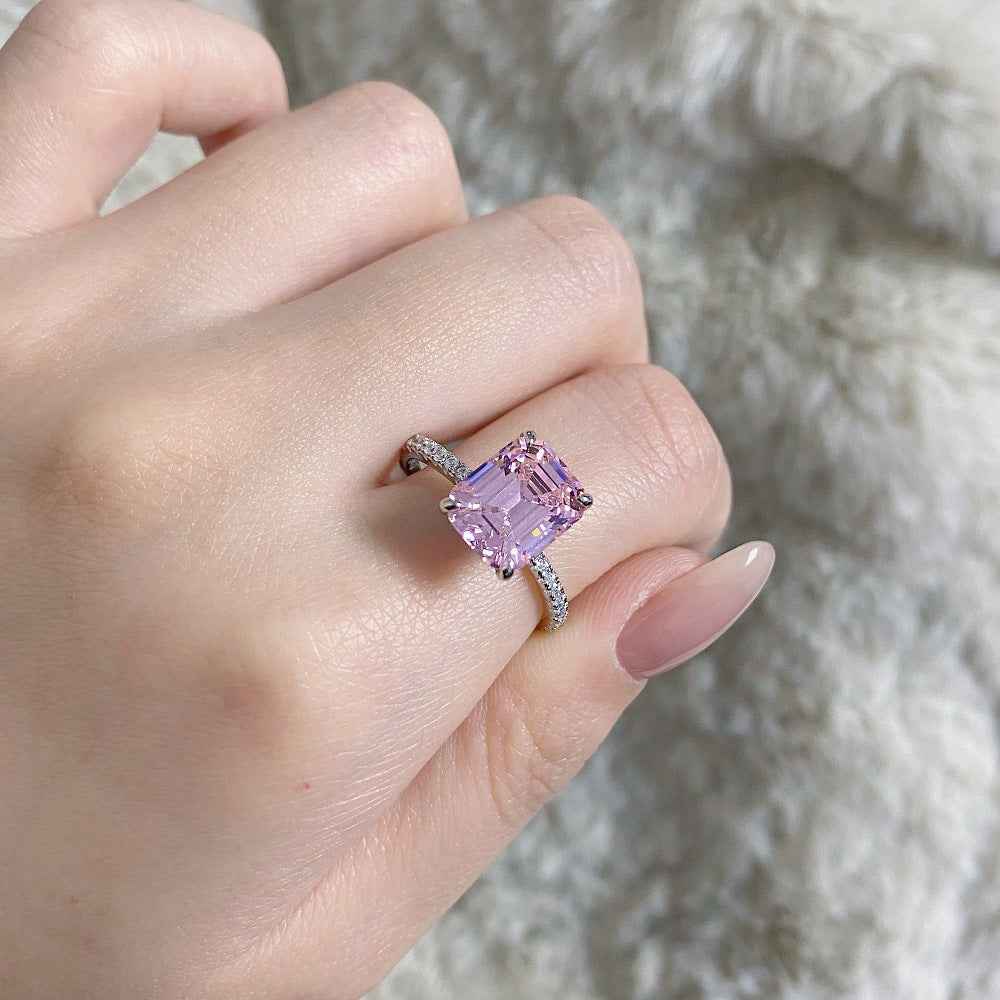 “Crystal Aurora” 925 Sterling Silver Emerald-Cut Color Zircon Ring - Image 2