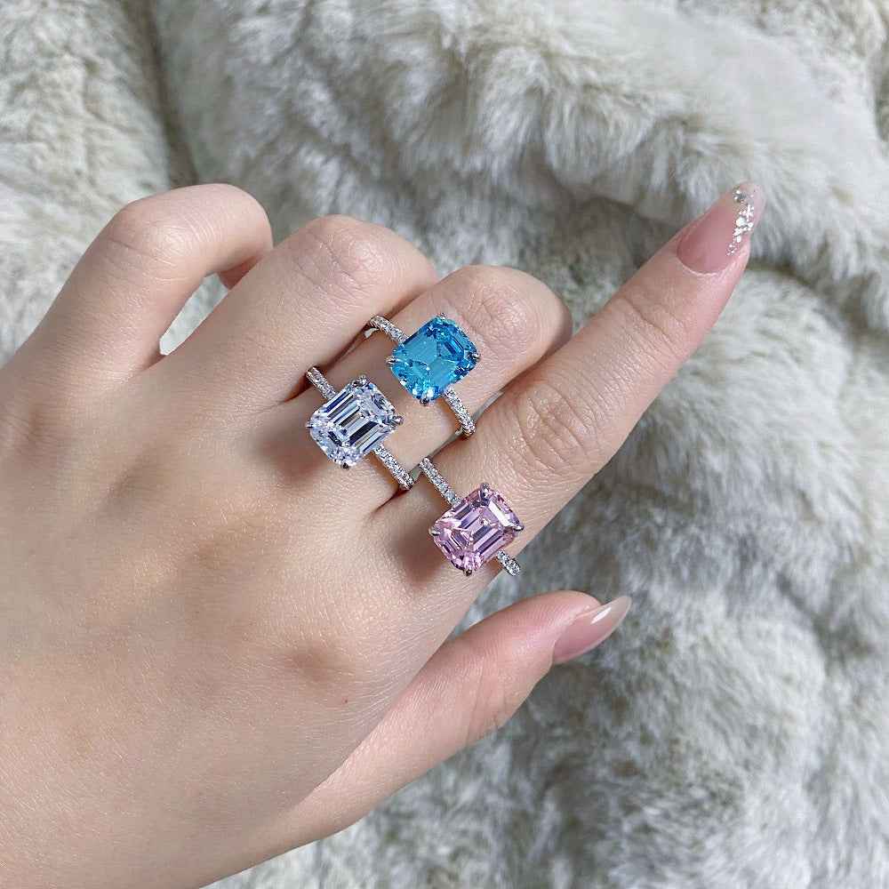 “Crystal Aurora” 925 Sterling Silver Emerald-Cut Color Zircon Ring - Image 3