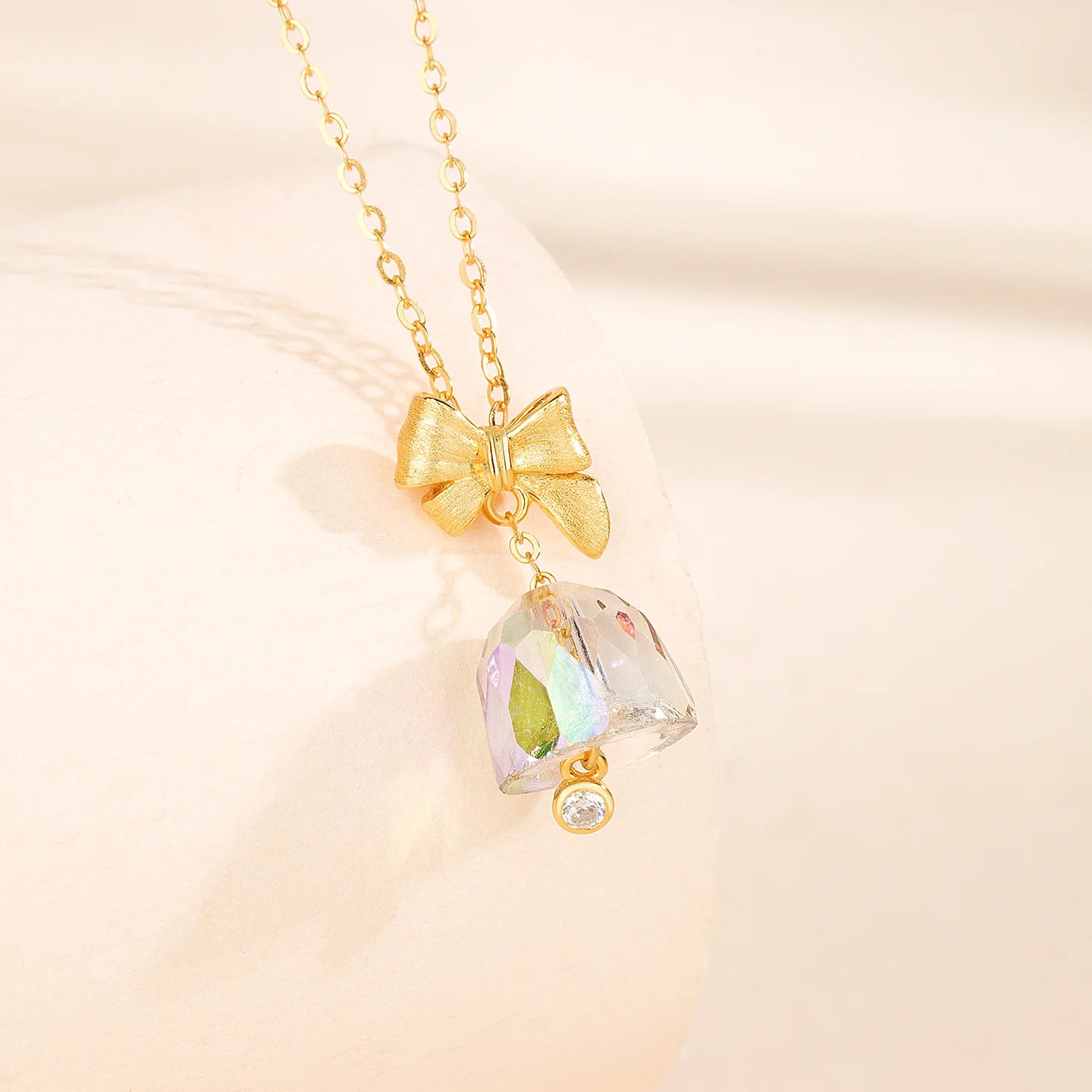 “Crystal Bell Muse” S925 Sterling Silver Bow Bell Pendant Necklace - Image 3