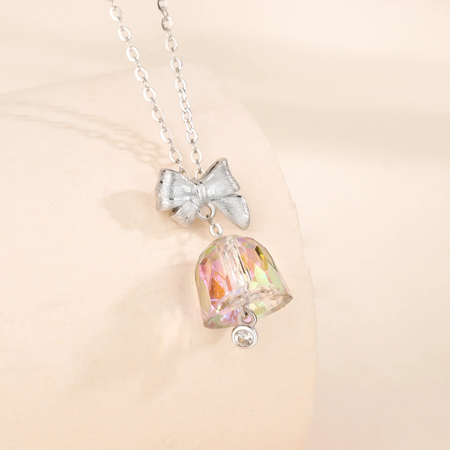 “Crystal Bell Muse” S925 Sterling Silver Bow Bell Pendant Necklace - Image 4