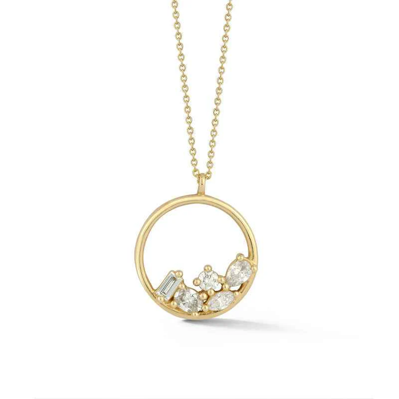 “Crystal Drift” S925 Sterling Silver Zircon Cluster Circle Necklace