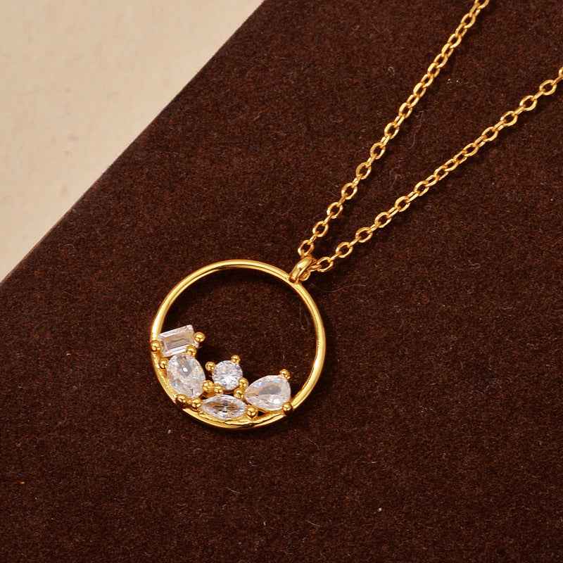 “Crystal Drift” S925 Sterling Silver Zircon Cluster Circle Necklace - Image 2