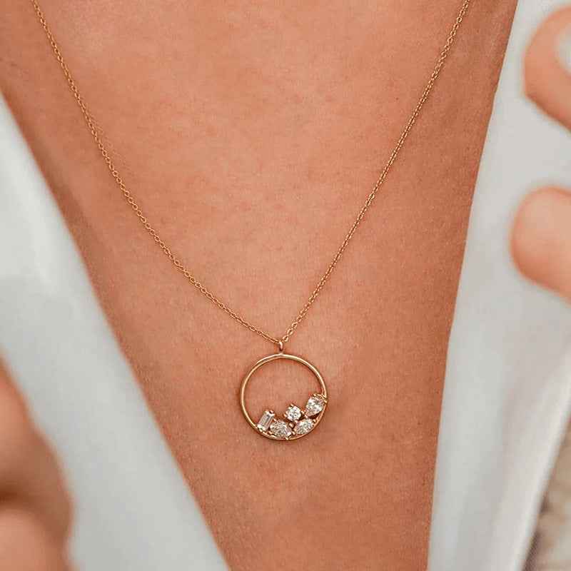 “Crystal Drift” S925 Sterling Silver Zircon Cluster Circle Necklace - Image 3