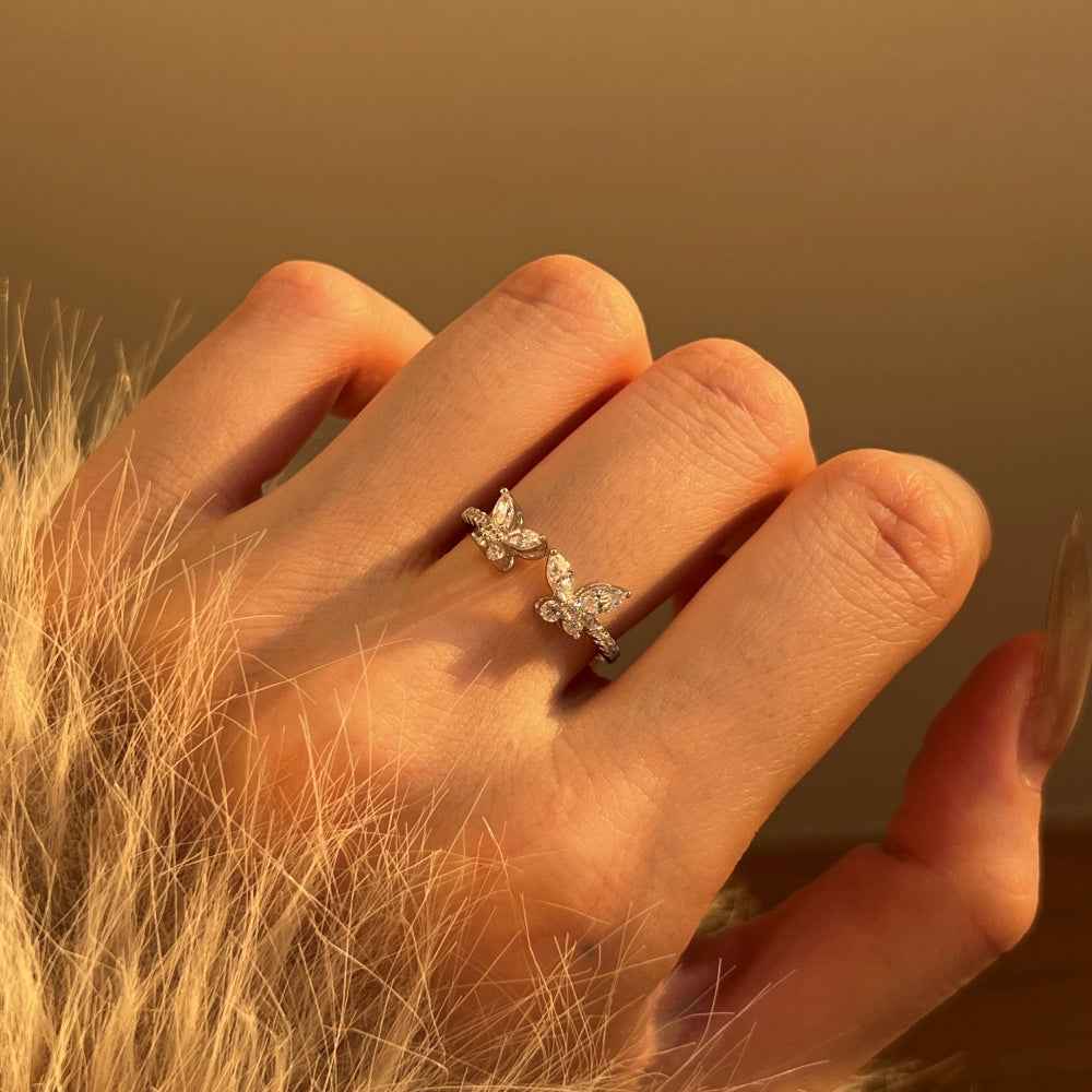 “Crystal Papillon” 925 Sterling Silver Open Butterfly Zircon Ring - Image 2