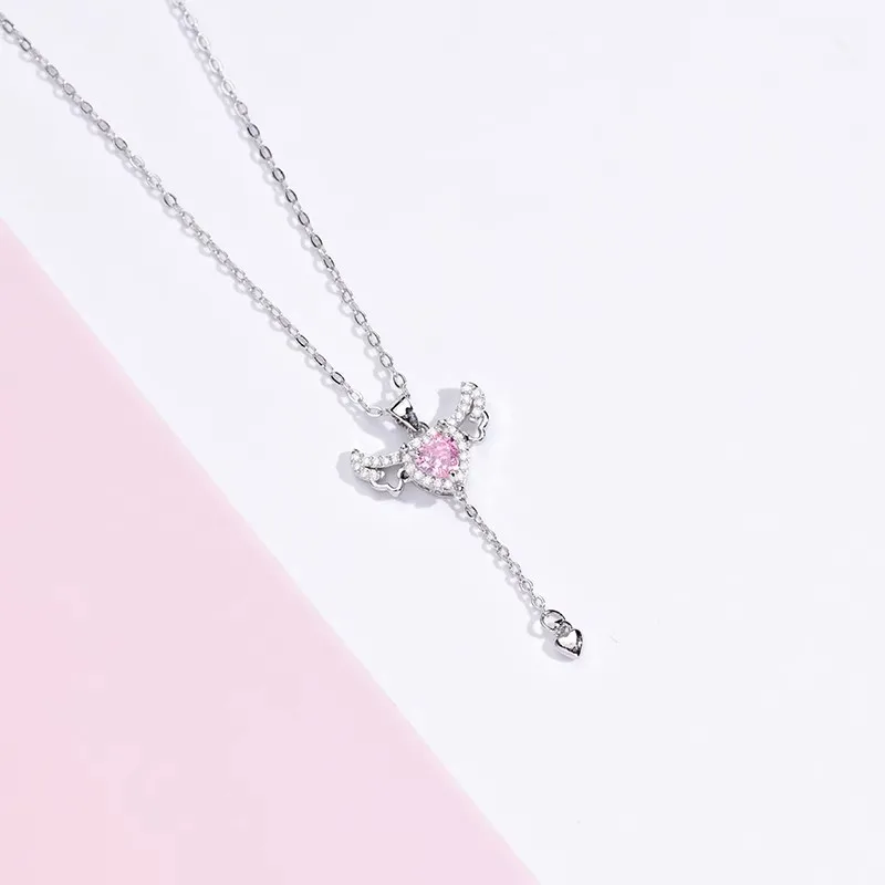 "Cupid’s Heart" 925 Sterling Silver Angel-Wing Necklace – Luxe, Petite - Image 2