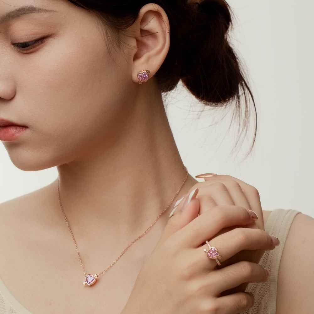 “Cupid Spark” 925 Sterling Silver Rose Gold Pink Heart Jewelry Set - Image 2