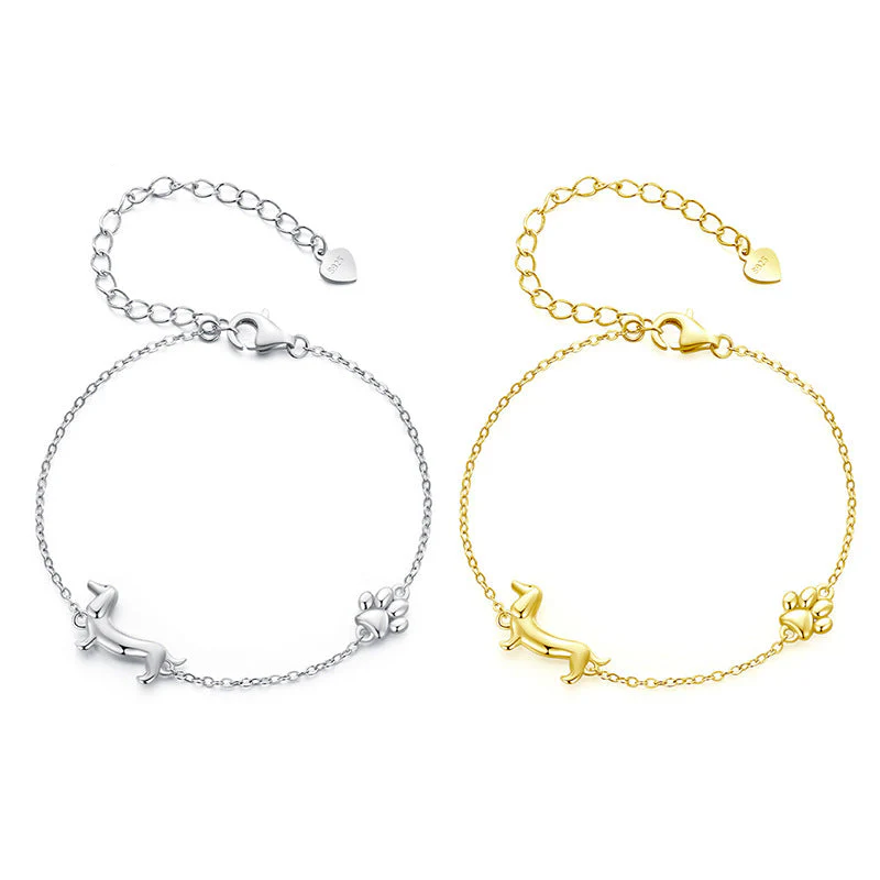 "Dachshund Joy" 925 Sterling Silver Gold-Plated Bracelet