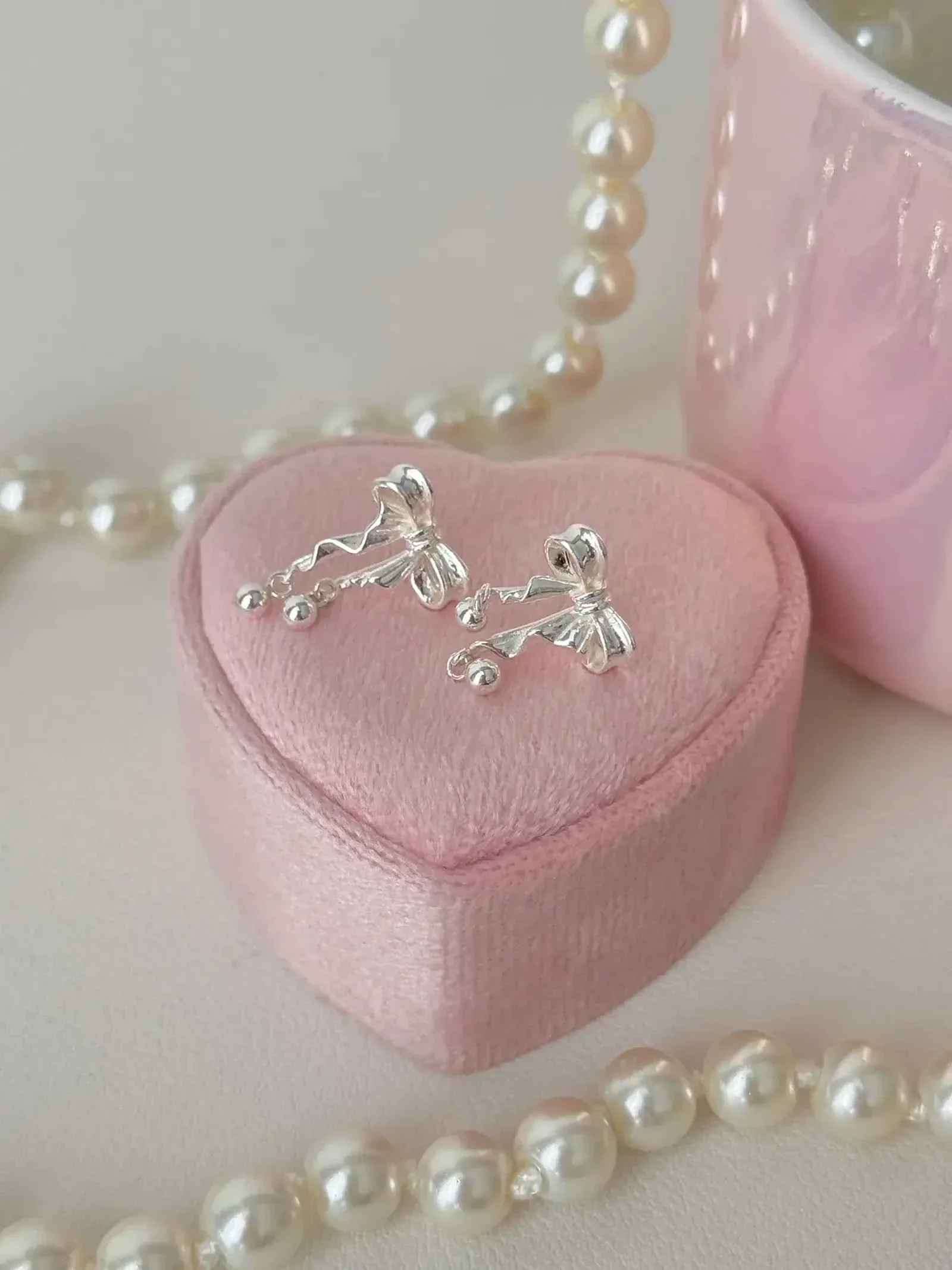 "Dancing Ballet" 999 Pure Silver 3D Bowknot and Silver Ball Stud Earrings - Elegant, Graceful, and Unique - Image 4