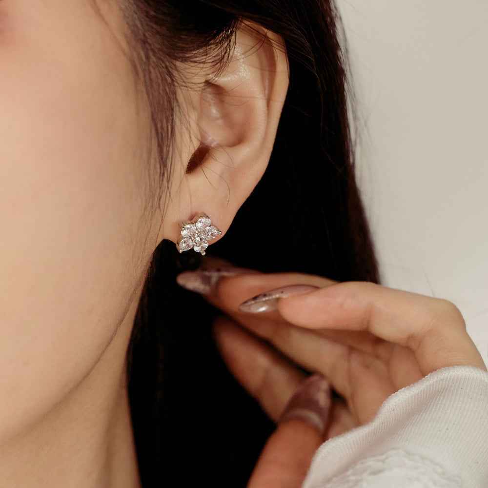 “Dopamine Blossom” S925 Sterling Silver Crystal Flower Stud Earrings - Image 3