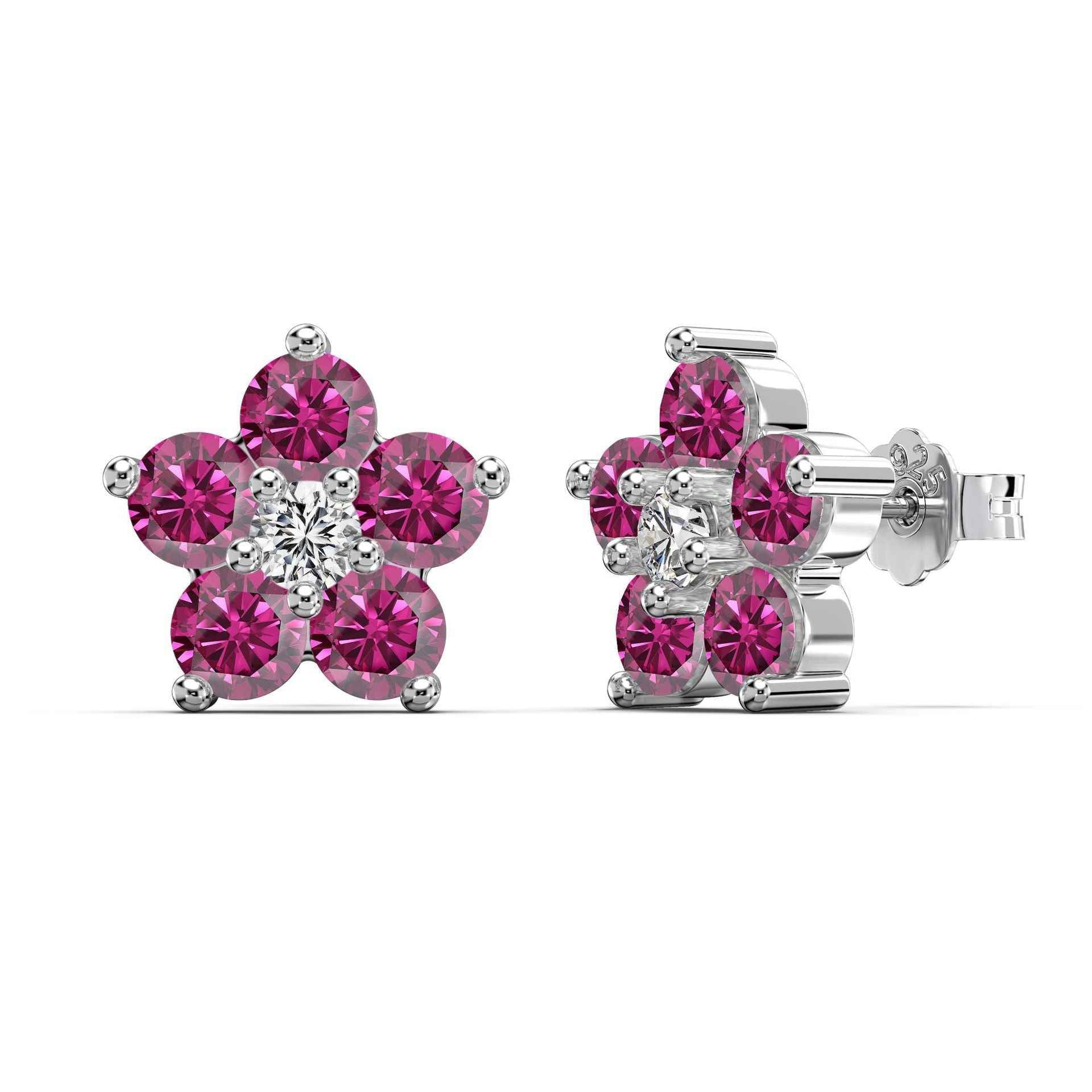 “Dopamine Blossom” S925 Sterling Silver Crystal Flower Stud Earrings - Image 6