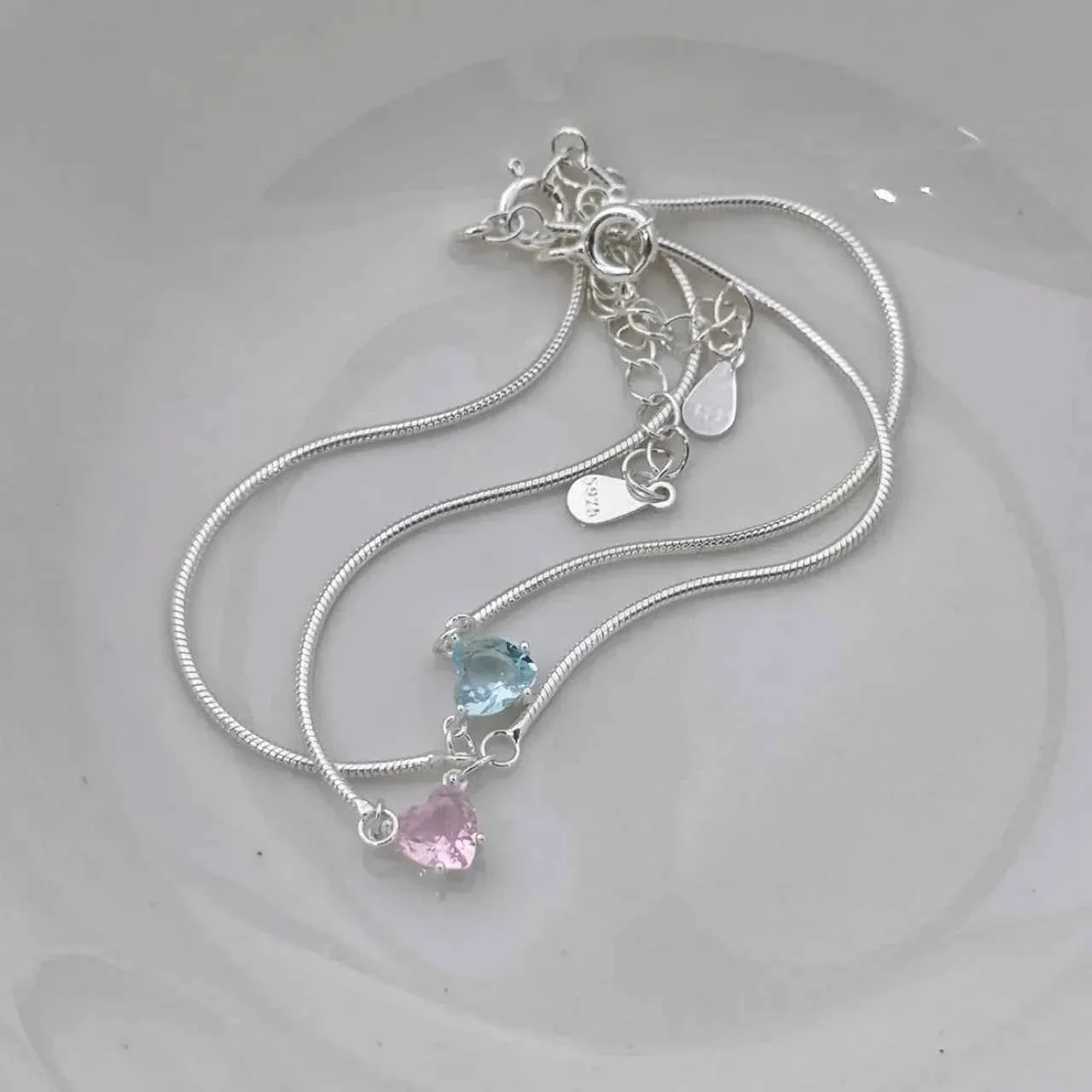 "Dopamine Color-Zircon" 925 Sterling Silver Snake-Chain Bracelet – Vivid, Sweet & Stackable - Image 2