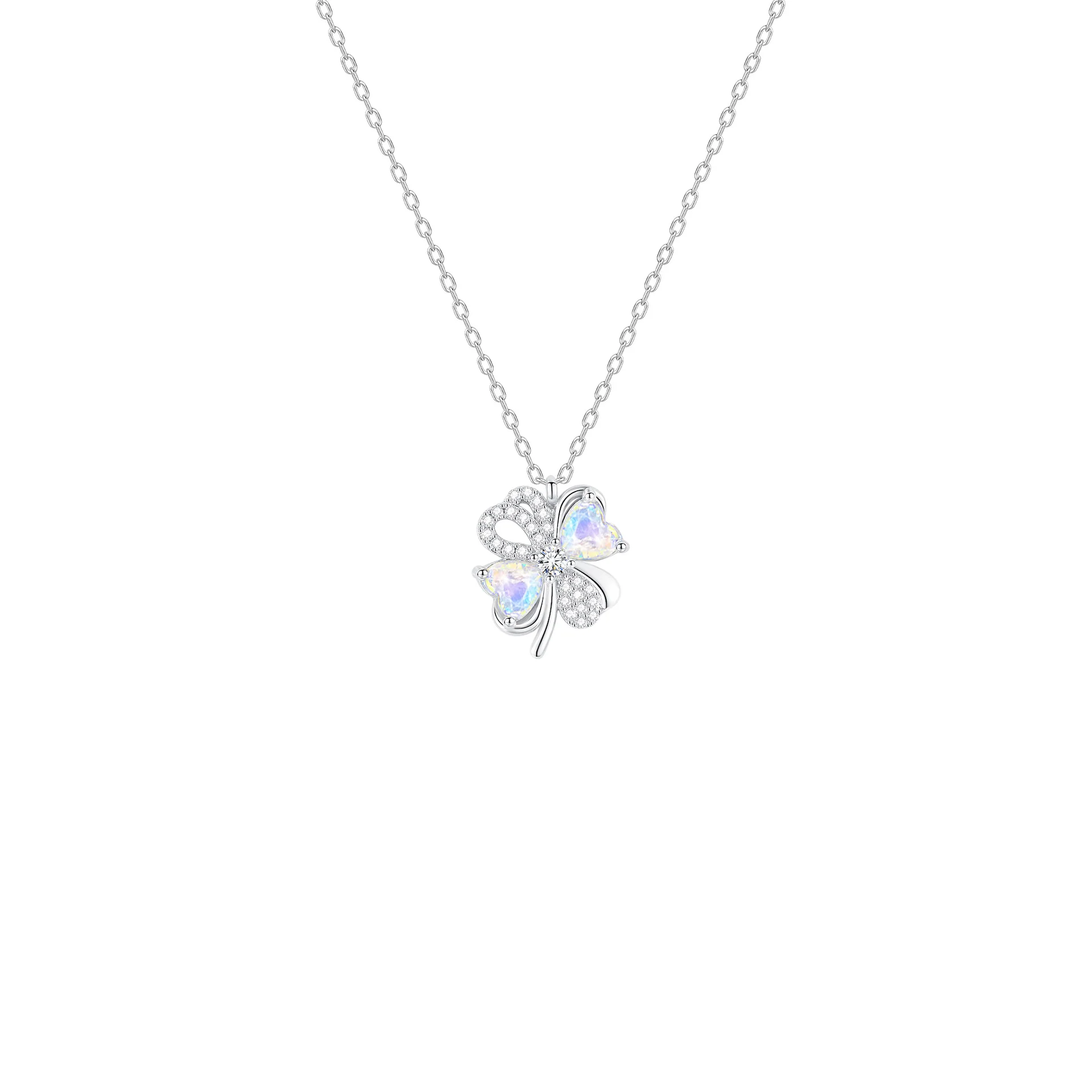 “Dream Clover” S925 Sterling Silver Opal Four-Leaf Clover Necklace