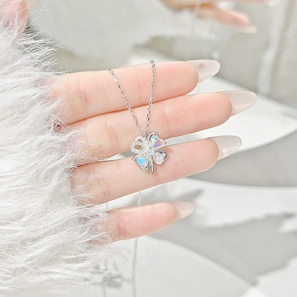 “Dream Clover” S925 Sterling Silver Opal Four-Leaf Clover Necklace - Image 4
