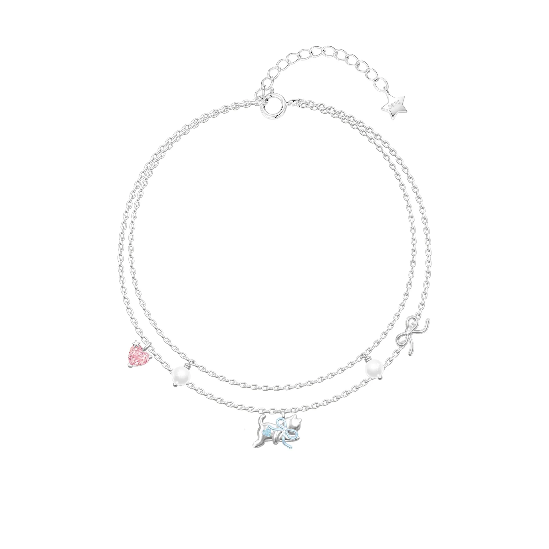 “Dreamcatcher Kitty” 925 Sterling Silver Pink Heart Bow Cat Jewelry Set - Image 7