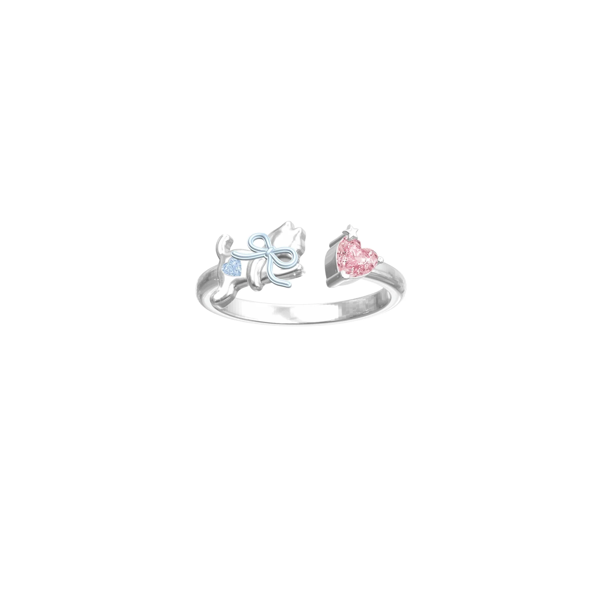 “Dreamcatcher Kitty” 925 Sterling Silver Pink Heart Bow Cat Jewelry Set - Image 9