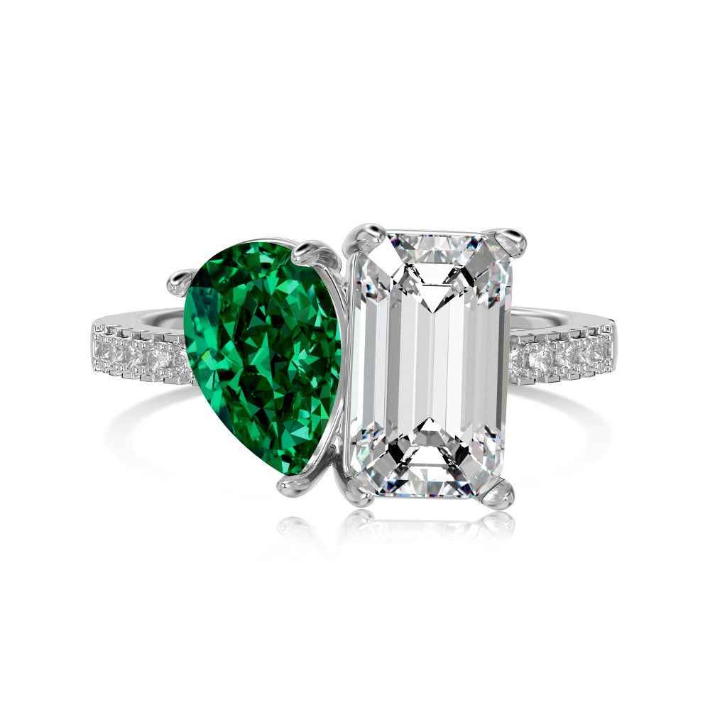 “Dual Lumina” 925 Sterling Silver Dual-Stone Pear & Emerald-Cut Ring - Image 4