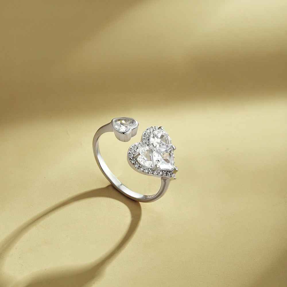 “Éclat Amour” S925 Sterling Silver Heart Pavé Ring - Image 3