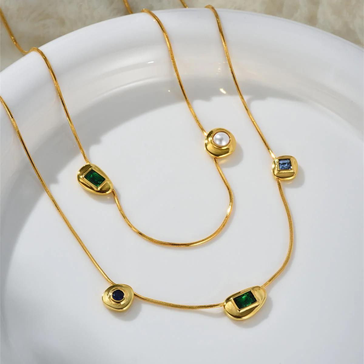 Emerald Orbit 18K Gold-Plated Brass Snake Chain Necklace