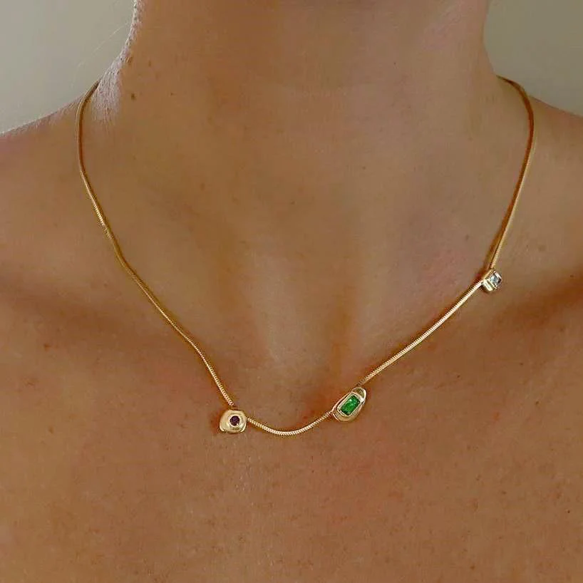 Emerald Orbit 18K Gold-Plated Brass Snake Chain Necklace - Image 2